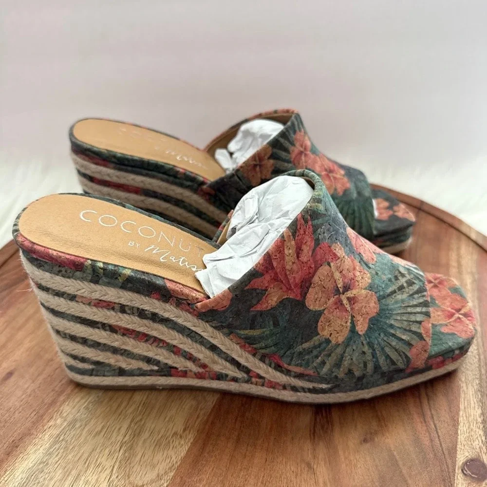Coconuts by Matisse Audrey Hawaiian Womens 8M Cork Floral Espadrille Wedge Mules